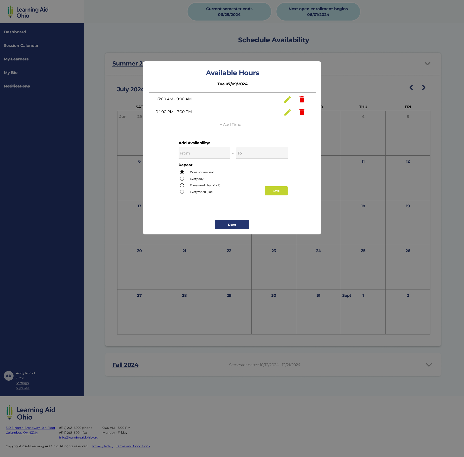 Time entry interface on desktop