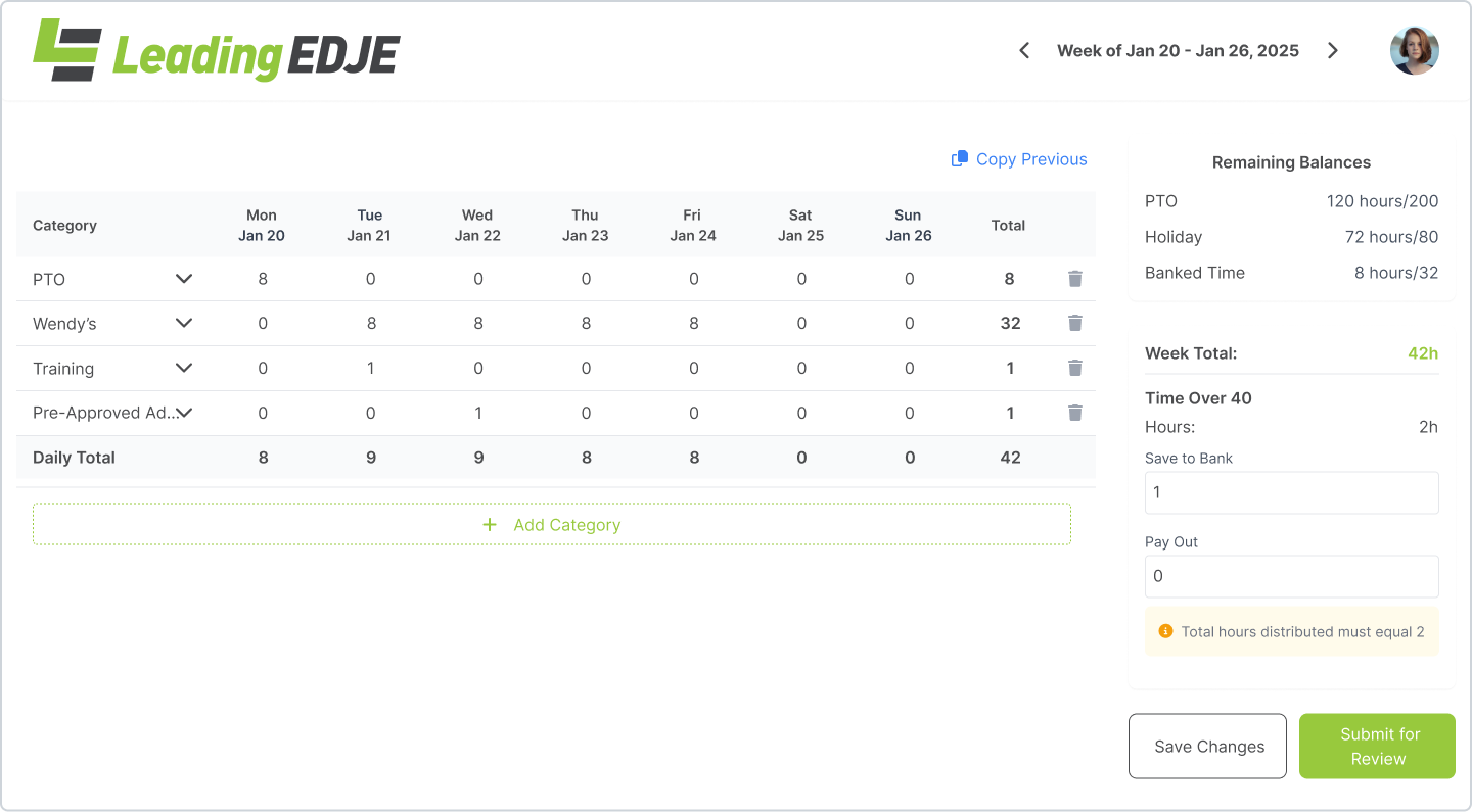 Desktop design of the timesheet application
