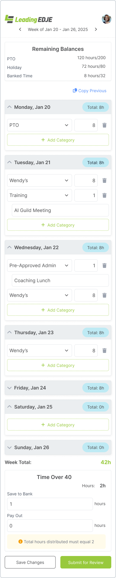 Mobile version of the timesheet app